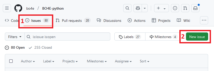 Screenshot: Öffnen eines neuen Issues auf GitHub